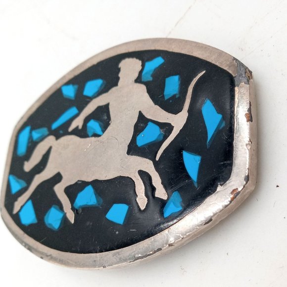 Sagittarius Belt Buckle Astrology Zodiac Sign Turquoise Chips Archer November - Picture 2 of 11